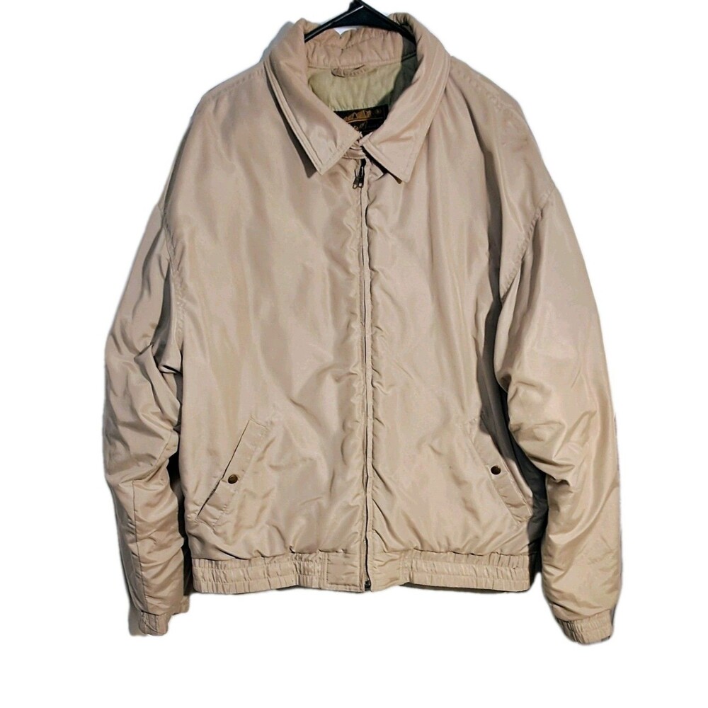 Vintage Eddie Bauer Goose Down Bomber Jacket Mens XL Beige Tan Puffer Padded